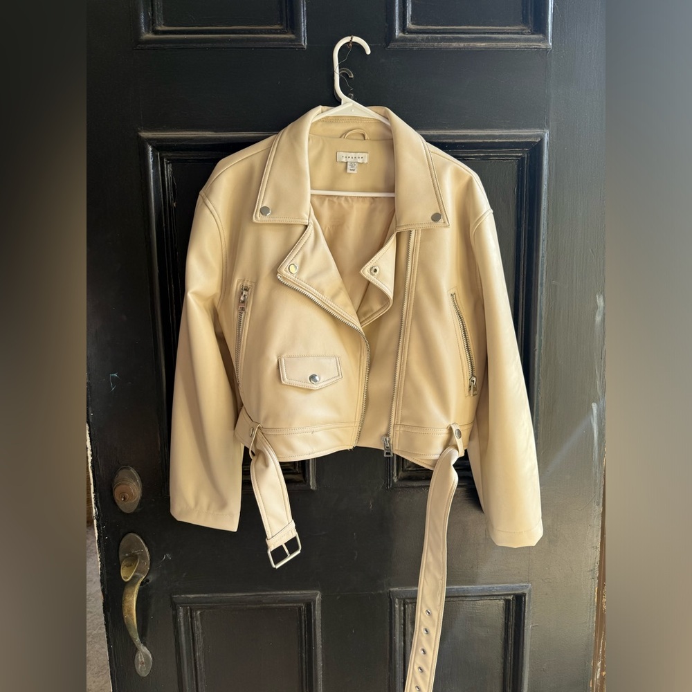Cream faux leather top shop jacket